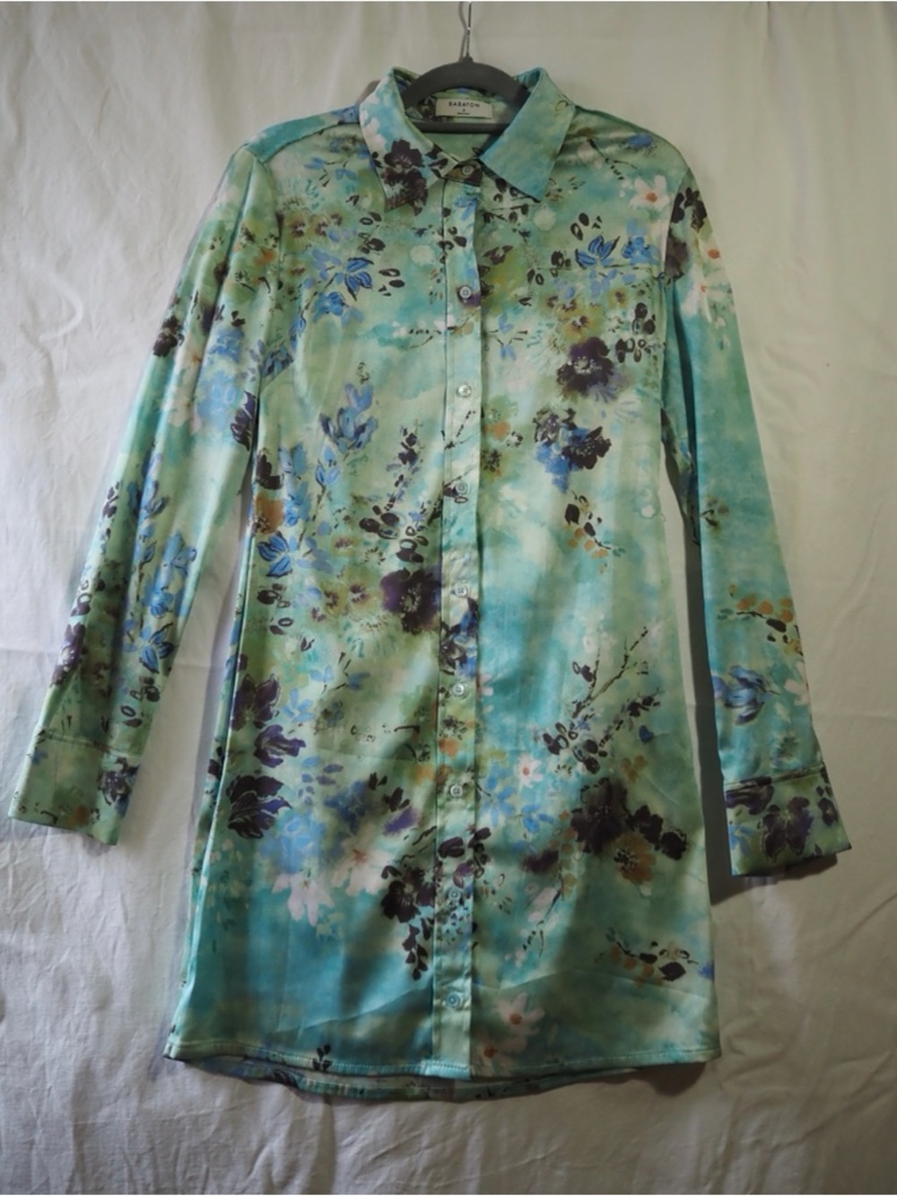 Babaton Floral Button-Down Tunic in Aqua and Teal